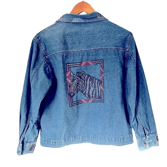 Draper's & Damon's Petite Small Embellished Zebra Vintage Denim Jacket Bling - Picture 1 of 12